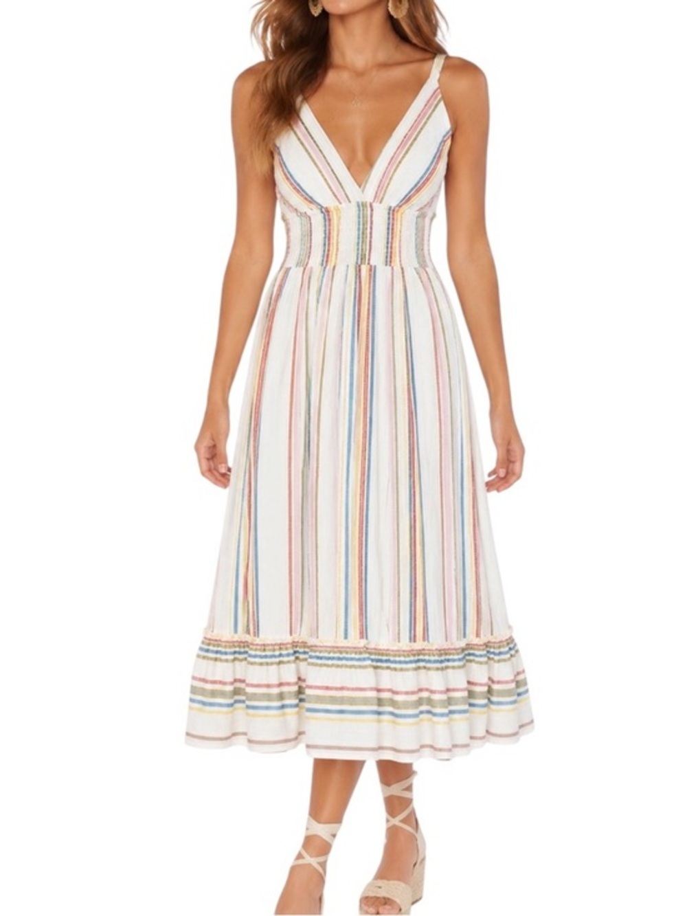 Shoreline Women's Multicolor Striped Sleeveless Ruffled Hem Maxi Sundress